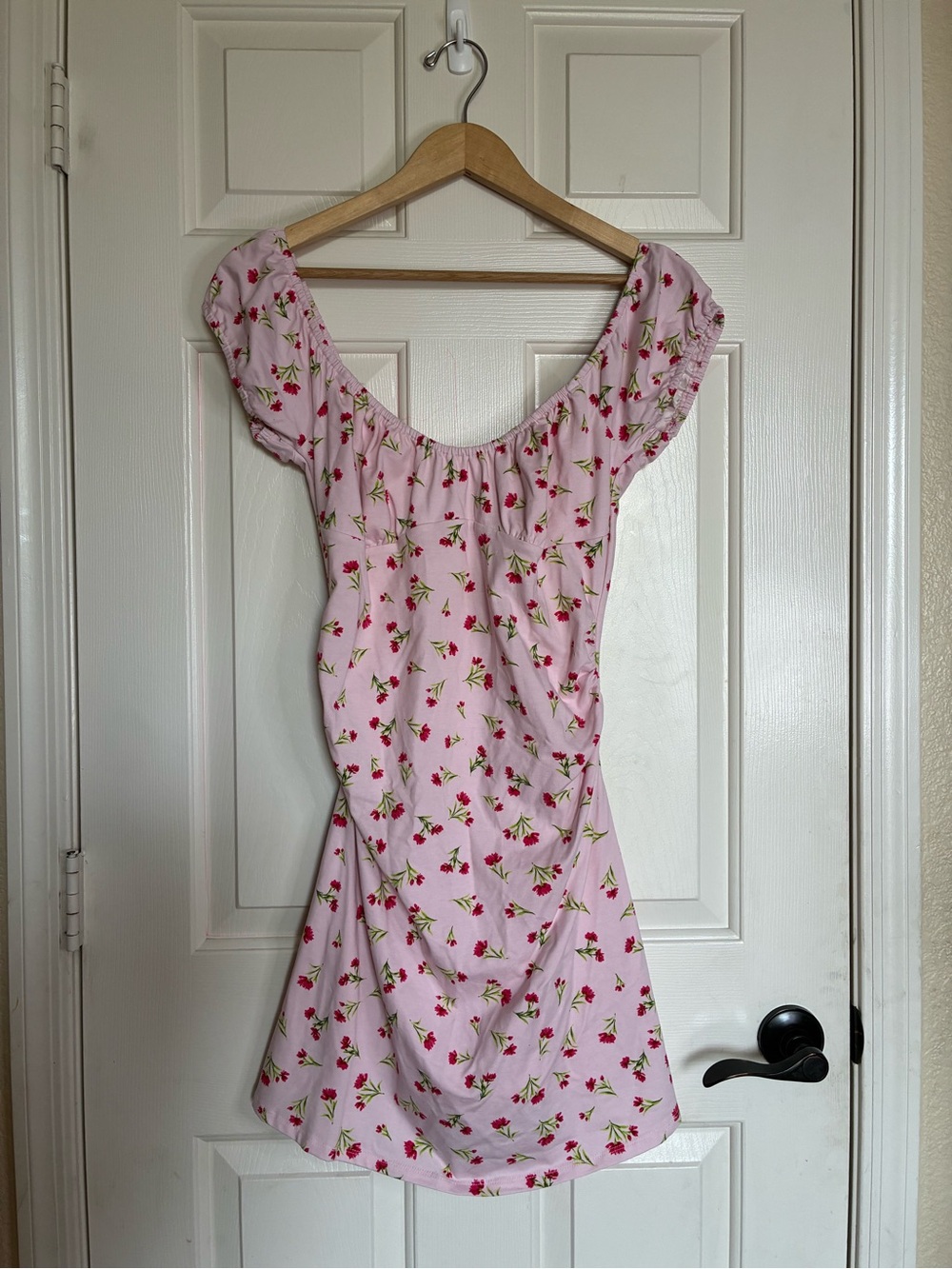 wild fable Pink Off-Shoulder Mini Dress with Red Rose Print